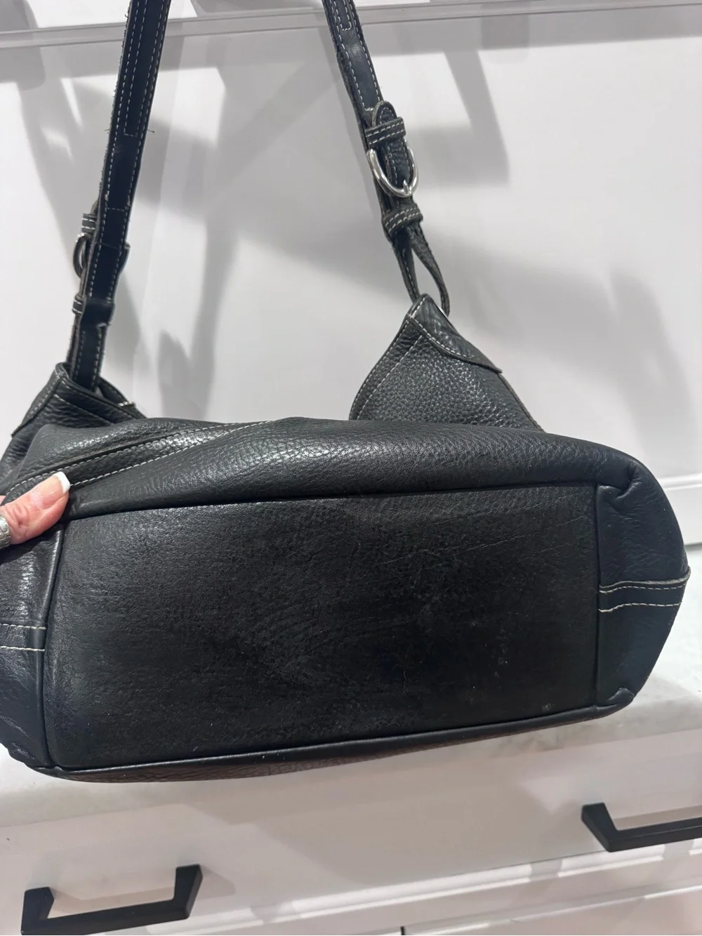 Black Leather Shoulder Bag with Contrast Stitching by Coach